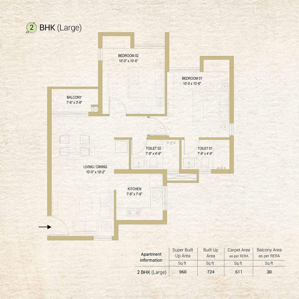2 BHK (Large)